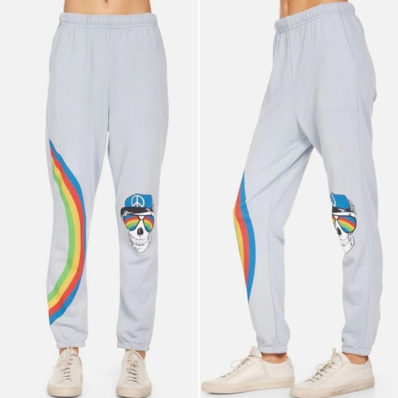 LAUREN MOSHI // ltd ed dola rainbow peace skull blue vintage feel pocket joggers - Picture 5 of 15